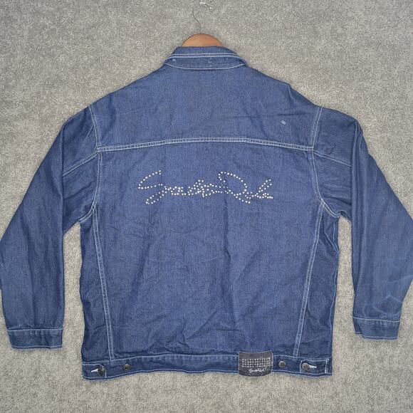 Vintage Y2K South Pole Button Up Bling Embroidered Dark Wash Denim Jacket XL - Picture 8 of 12